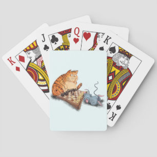 Kat en muis die schaafschaafschotel afschilderen F Pokerkaarten