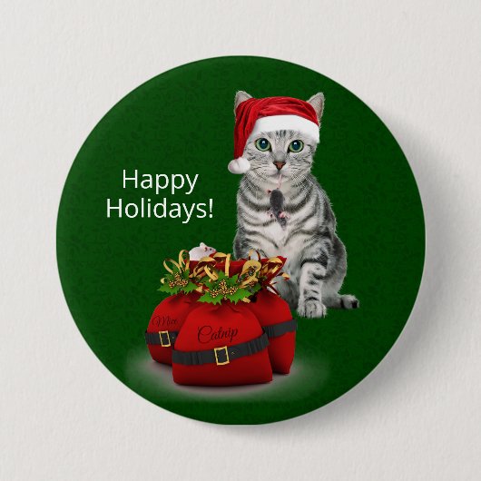 Kat en muis Kerstmis op groen Ronde Button 7,6 Cm (Voorkant)
