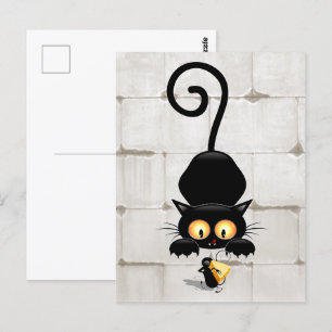 Kat en muis met tekenfilm op kaasdeeg briefkaart