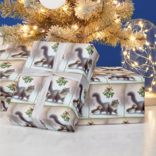 Kat en muis onder een maretak cadeaupapier