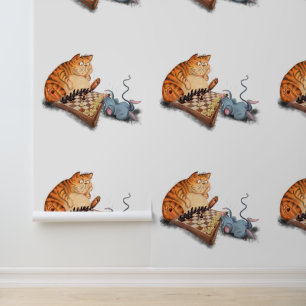 Kat en muis spelen schaak grappig behang