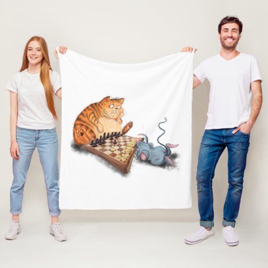 Kat en muis spelen schaakfleece deken (In situ)