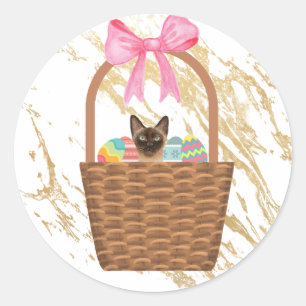 Kat- en paaseieren in een paasmandje ronde sticker