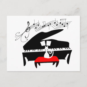Kat en piano briefkaart
