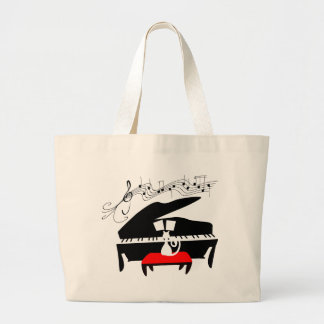 Kat en piano grote tote bag