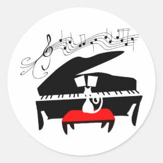 Kat en piano ronde sticker