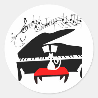 Kat en piano ronde sticker