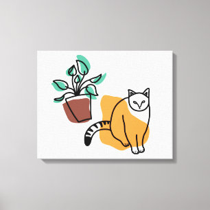 Kat en plant canvas afdruk