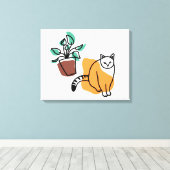 Kat en plant canvas afdruk (Insitu (Houten vloer))