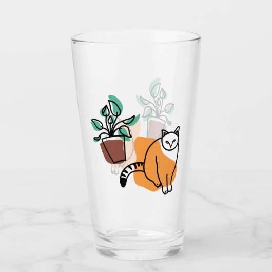Kat en plant glas (Voorkant)