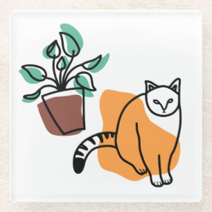 Kat en plant glazen onderzetter
