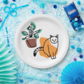 Kat en plant papieren bordje (Feest)