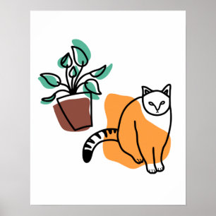 Kat en plant poster