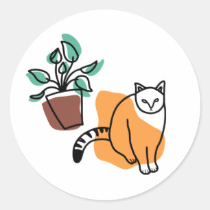 Kat en plant ronde sticker