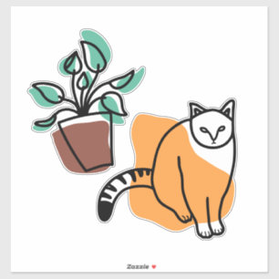 Kat en plant sticker