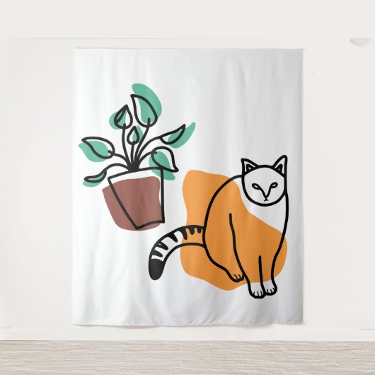 Kat en plant wandkleed (Voorkant)