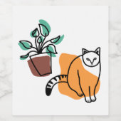 Kat en plant wijn etiket (Enkel label)