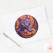 kat en pompoen ronde sticker (Envelop)