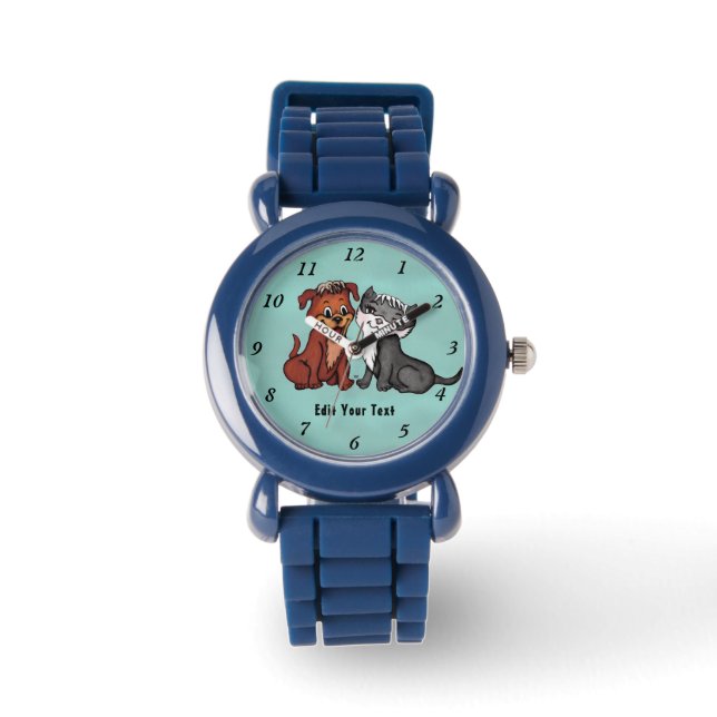 Kat en pop, Jouw tekst bewerken Horloge (Voorkant)