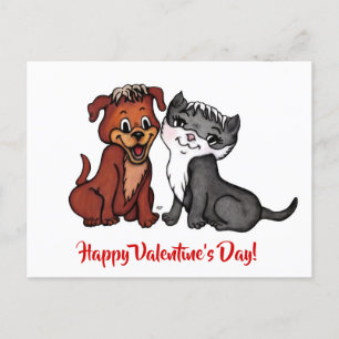 Kat en puppy, Happy Valentijnsdag! Briefkaart