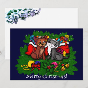 Kat en puppy, Happy XMas-kaart