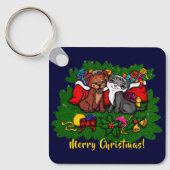 Kat en puppy, Happy XMas Sleutelhanger (Voorkant)