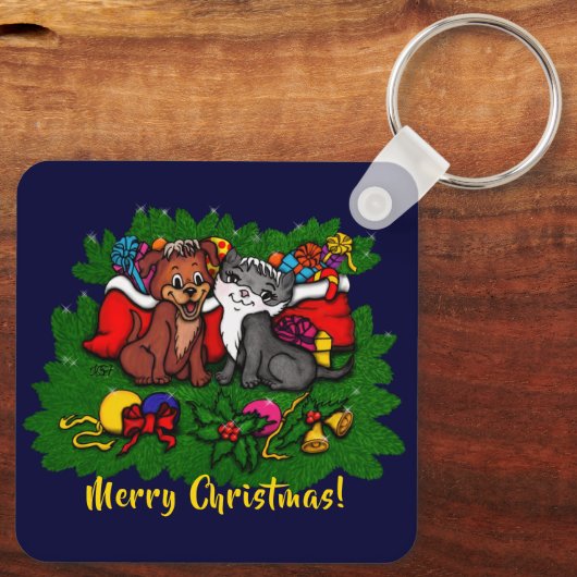 Kat en puppy, Happy XMas Sleutelhanger (Achterkant)