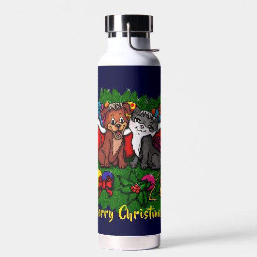 Kat en puppy, Happy XMas Waterfles (Links)