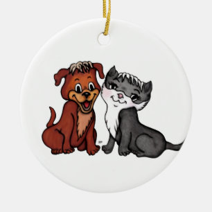 Kat en puppy keramisch ornament