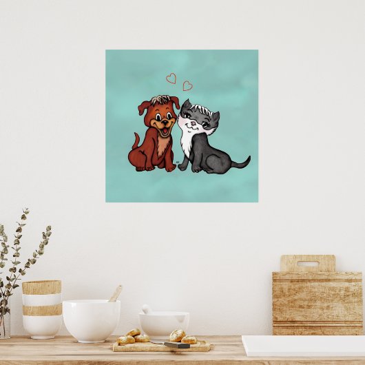 Kat en puppy poster (Keuken)