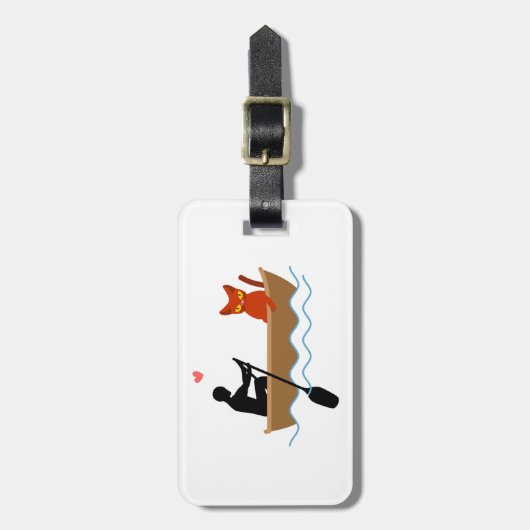 Kat en roeier in boot grappige grillige huisdieren bagagelabel (Voorkant verticaal)