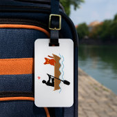 Kat en roeier in boot grappige grillige huisdieren bagagelabel