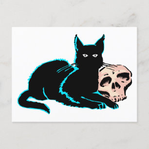 Kat en schedel Halloween illustratie Briefkaart