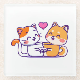 Kat en Shiba Inu Glazen Onderzetter