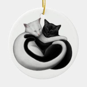 Kat- en sierkatten met zwarte en witte liefde keramisch ornament