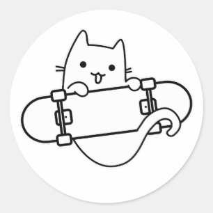 Kat en skateboard Skateboarding Happy Cat Outline Ronde Sticker