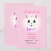 Kat en sterren op uitnodiging van lichtroze meisje (Voorkant / Achterkant)