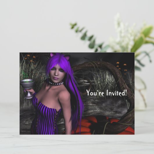 Kat en uitnodiging van Pumpkin Halloween (Staand voorkant)