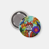 Kat en Vier Vogelmagneet Magneet (Voorkant / Achterkant)