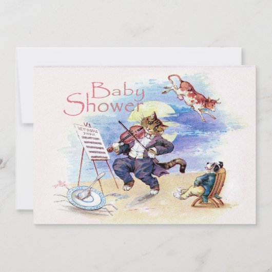 Kat en vlakke Baby shower Roze Kaart (Voorkant)