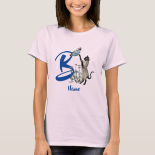 Kat En Vlinder Monogram Eerste Letter B Persoonlij T-shirt