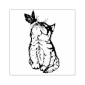 Kat en vlinder 	rubberstempel (Afrduk)
