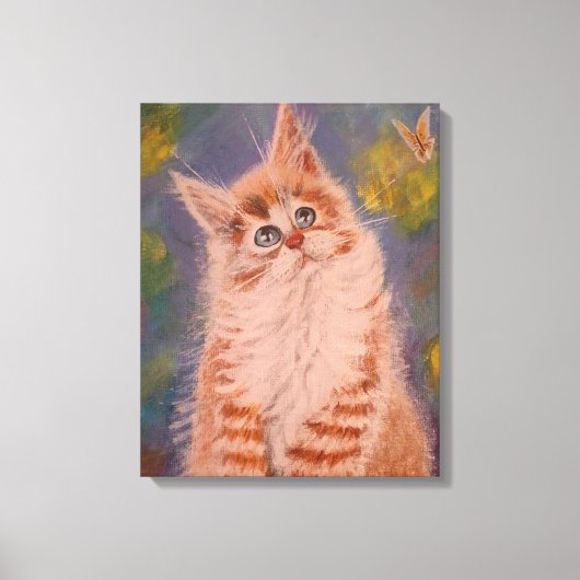 Kat en vlinder Uitgerekt canvas Print (Voorkant)
