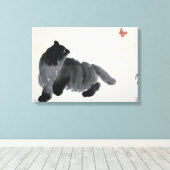 Kat en vlinderdoek canvas afdruk (Insitu (Houten vloer))