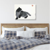 Kat en vlinderdoek canvas afdruk (Insitu (Slaapkamer))