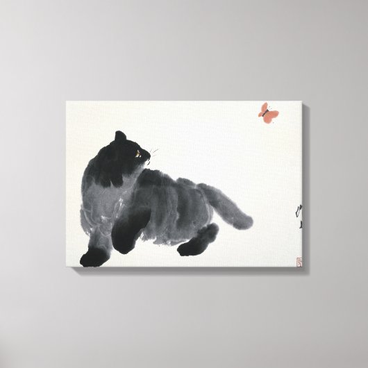 Kat en vlinderdoek canvas afdruk (Voorkant)