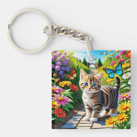 Kat en vlinders sleutelhanger (Voorkant)