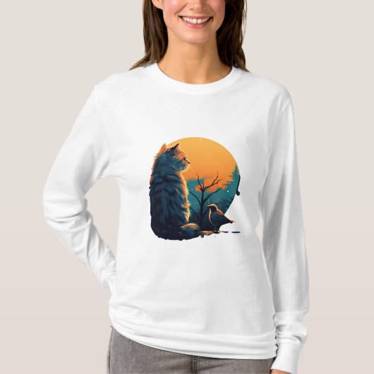 Kat en vogel t-shirt (Voorkant)