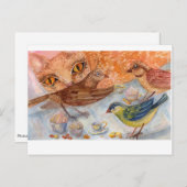 Kat en vogels briefkaart (Voorkant / Achterkant)