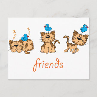 Kat en vogels - vrienden briefkaart